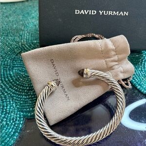 David Yurman New  Sterling  Silver  14 kt Gold Cable Bracelet SmokeyBrown  topaz